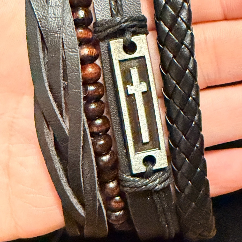 Black and Brown Leather Bracelet Set